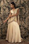 Shop_Jigar & Nikita_Gold Saree Silk Satin Paisley Pre-draped Skirt With Blouse _at_Aza_Fashions