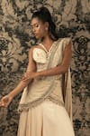 Buy_Jigar & Nikita_Gold Saree Silk Satin Paisley Pre-draped Skirt With Blouse _Online_at_Aza_Fashions