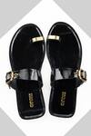 Oroh_Black Metal Buckle Strap Toe Ring Flats _Online_at_Aza_Fashions