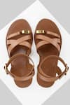 OROH_Brown Solid Roma Cross And Multi Strapped Flats _Online_at_Aza_Fashions