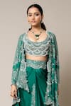 Buy_Nupur Kanoi_Green Cape Georgette Hand Embroidered Mirror Round Skirt Set _Online_at_Aza_Fashions