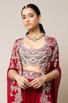 Buy_Nupur Kanoi_Red Cape Georgette Hand Embroidered Mirror Round Skirt Set  _Online_at_Aza_Fashions