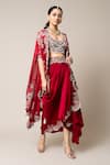 Shop_Nupur Kanoi_Red Cape Georgette Hand Embroidered Mirror Round Skirt Set  _Online_at_Aza_Fashions