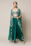Buy_Nupur Kanoi_Green Cape Organza Hand Embroidered Mirror Swarovski Skirt Set _at_Aza_Fashions