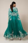 Shop_Nupur Kanoi_Green Cape Organza Hand Embroidered Mirror Swarovski Skirt Set _at_Aza_Fashions