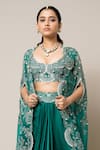 Buy_Nupur Kanoi_Green Cape Organza Hand Embroidered Mirror Swarovski Skirt Set _Online_at_Aza_Fashions
