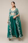 Shop_Nupur Kanoi_Green Cape Organza Hand Embroidered Mirror Swarovski Skirt Set _Online_at_Aza_Fashions