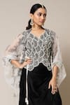 Buy_Nupur Kanoi_Off White Cape Organza Hand Embroidered Mirror Scalloped Skirt Set  _Online_at_Aza_Fashions