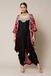 Buy_Nupur Kanoi_Red Cape Georgette Hand Embroidered Mirror V Neck With Jumpsuit  _at_Aza_Fashions