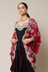 Nupur Kanoi_Red Cape Georgette Hand Embroidered Mirror V Neck With Jumpsuit  _Online_at_Aza_Fashions