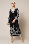 Buy_Nupur Kanoi_Black Silk Hand Embroidered Mirror V Neck Kaftan  _Online_at_Aza_Fashions