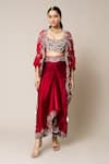 Buy_Nupur Kanoi_Red Cape Georgette Hand Embroidered Mirror Round Sequins Skirt Set  _at_Aza_Fashions