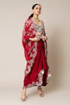 Nupur Kanoi_Red Cape Georgette Hand Embroidered Mirror Round Sequins Skirt Set  _Online_at_Aza_Fashions