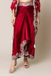 Buy_Nupur Kanoi_Red Cape Georgette Hand Embroidered Mirror Round Sequins Skirt Set  _Online_at_Aza_Fashions