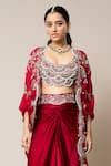 Shop_Nupur Kanoi_Red Cape Georgette Hand Embroidered Mirror Round Sequins Skirt Set  _Online_at_Aza_Fashions