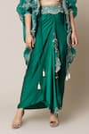 Nupur Kanoi_Green Cape Organza Hand Embroidered Mirror Round Pearls Skirt Set _Online_at_Aza_Fashions