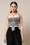 Buy_Nupur Kanoi_Black Top Crepe Embroidery Mirror Hand Corset And Pick Up Skirt Set _Online_at_Aza_Fashions