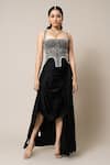 Buy_Nupur Kanoi_Black Top Crepe Embroidery Swarovski Corset And Gathered Skirt Set  _at_Aza_Fashions