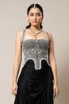 Nupur Kanoi_Black Top Crepe Embroidery Swarovski Corset And Gathered Skirt Set  _Online_at_Aza_Fashions