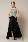 Buy_Nupur Kanoi_Black Waistcoat Crepe Embroidery Mirror Scallop And Gathered Skirt Set  _at_Aza_Fashions