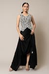 Buy_Nupur Kanoi_Black Waistcoat Crepe Embroidery Mirror Scallop And Gathered Skirt Set  _Online_at_Aza_Fashions