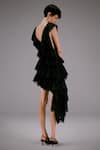 Shop_deWAR_Black Chiffon Plain V Neck Flimsy Ruffled Dress _at_Aza_Fashions