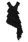 Buy_deWAR_Black Chiffon Plain V Neck Flimsy Ruffled Dress _Online_at_Aza_Fashions