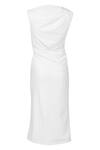 Shop_deWAR_White Crepe Plain High Neck Stella Ruched Dress _at_Aza_Fashions