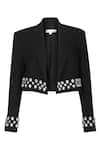 deWAR_Black Canvas Hand Embroidery Crystals Lapel Collar Alexander Jacket _Online_at_Aza_Fashions