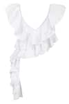 Shop_deWAR_White Viscose Rayon 67% Ruffled V Neck Flimsy Top _at_Aza_Fashions