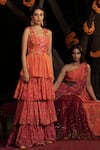 Shop_SHASHANK ARYA_Orange Flat Chiffon Printed Floral Square Ombre Tiered Gown _Online_at_Aza_Fashions