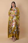 Anamika Khanna_Multi Color Silk V-neck Botanic Print Kaftan_Online_at_Aza_Fashions
