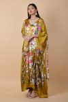 Buy_Anamika Khanna_Multi Color Silk V-neck Botanic Print Kaftan_Online_at_Aza_Fashions
