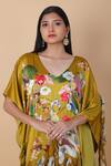 Anamika Khanna_Multi Color Silk V-neck Botanic Print Kaftan_at_Aza_Fashions