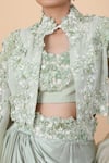 Buy_Anamika Khanna_Green Embellished 3d Florals Blouse Round Jacket And Draped Skirt Set _Online_at_Aza_Fashions