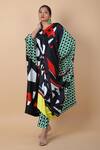 Anamika Khanna_Multi Color Silk V-neck Printed Knotted Kaftan And Pant Set_Online_at_Aza_Fashions