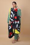 Buy_Anamika Khanna_Multi Color Silk V-neck Printed Knotted Kaftan And Pant Set_Online_at_Aza_Fashions