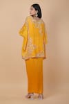 Shop_Anamika Khanna_Yellow Embroidered Floral Kaftan V Neck Top And Draped Skirt Set _at_Aza_Fashions