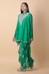 Anamika Khanna_Green Embroidered Floral Mandarin Tunic And Draped Skirt Set _Online_at_Aza_Fashions