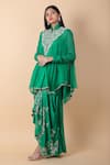 Buy_Anamika Khanna_Green Embroidered Floral Mandarin Tunic And Draped Skirt Set _Online_at_Aza_Fashions