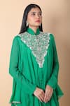 Shop_Anamika Khanna_Green Embroidered Floral Mandarin Tunic And Draped Skirt Set _Online_at_Aza_Fashions