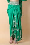 Anamika Khanna_Green Embroidered Floral Mandarin Tunic And Draped Skirt Set _at_Aza_Fashions