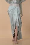 Buy_Anamika Khanna_Grey Embroidered Floral Mandarin Tunic And Draped Skirt Set _Online_at_Aza_Fashions