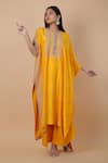 Buy_Anamika Khanna_Yellow Embroidered Floral Round Kaftan And Draped Skirt Set _at_Aza_Fashions