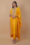 Anamika Khanna_Yellow Embroidered Floral Round Kaftan And Draped Skirt Set _Online_at_Aza_Fashions