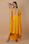 Buy_Anamika Khanna_Yellow Embroidered Floral Round Kaftan And Draped Skirt Set _Online_at_Aza_Fashions
