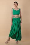 Anamika Khanna_Green Embroidered Beads Cape Mandarin Tasseled Embellished And Draped Skirt Set _at_Aza_Fashions