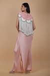 Shop_Anamika Khanna_Pink Embroidered Scalloped Cape Crew Neck Tasseled And Draped Skirt Set _at_Aza_Fashions