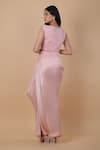 Anamika Khanna_Pink Embroidered Scalloped Cape Crew Neck Tasseled And Draped Skirt Set _at_Aza_Fashions