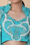 Buy_Anamika Khanna_Blue Embroidered Fleur Blouse U Neck Long Coat And Draped Skirt Set _Online_at_Aza_Fashions